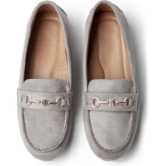 Women's Grey Suede Arch Support Casual Slip on Comfort Dressy Penny Loafers - Picture 3 of 7